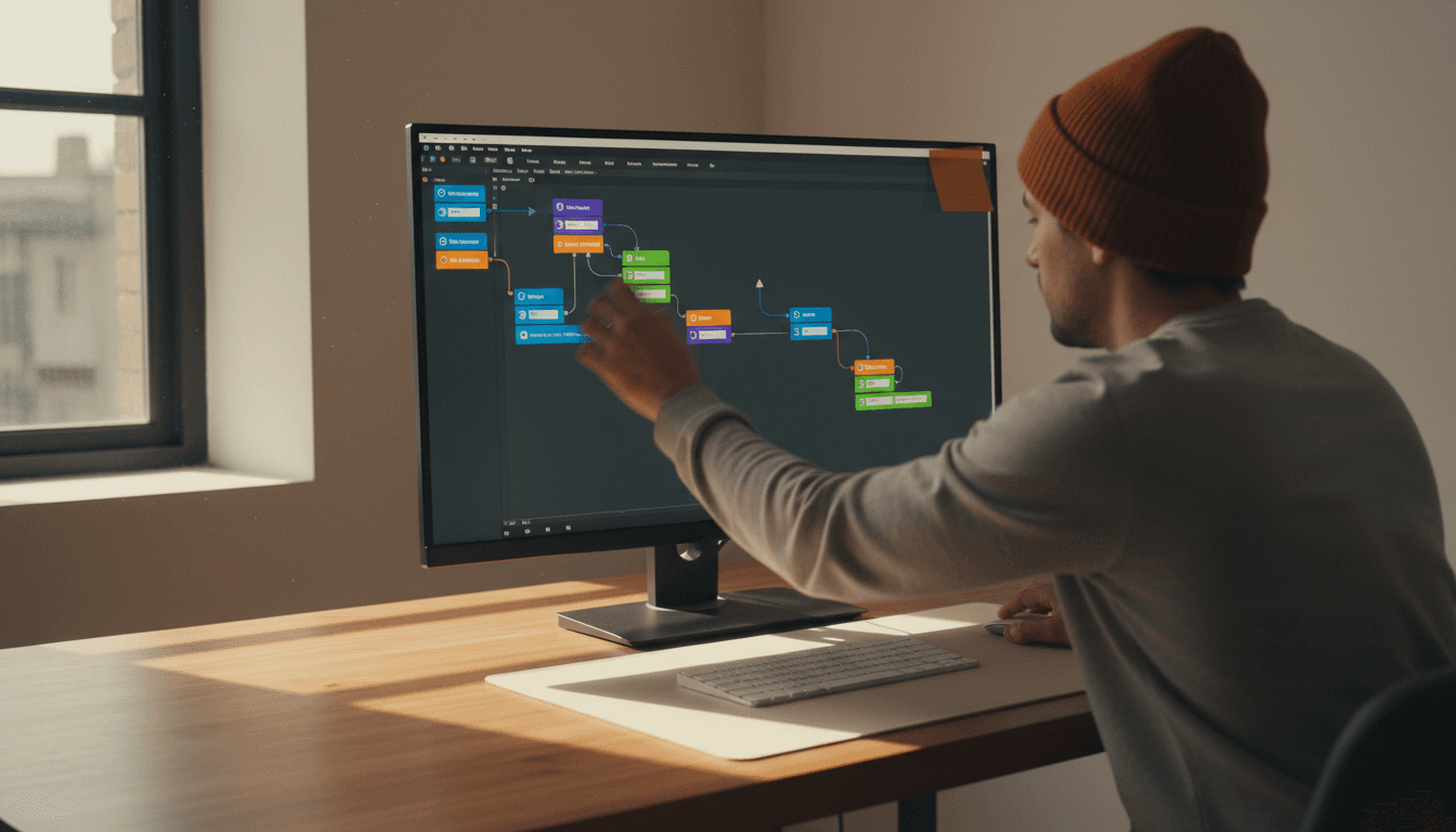 Vue panoramique d'un coworking avec une personne en mouvement entre les bureaux