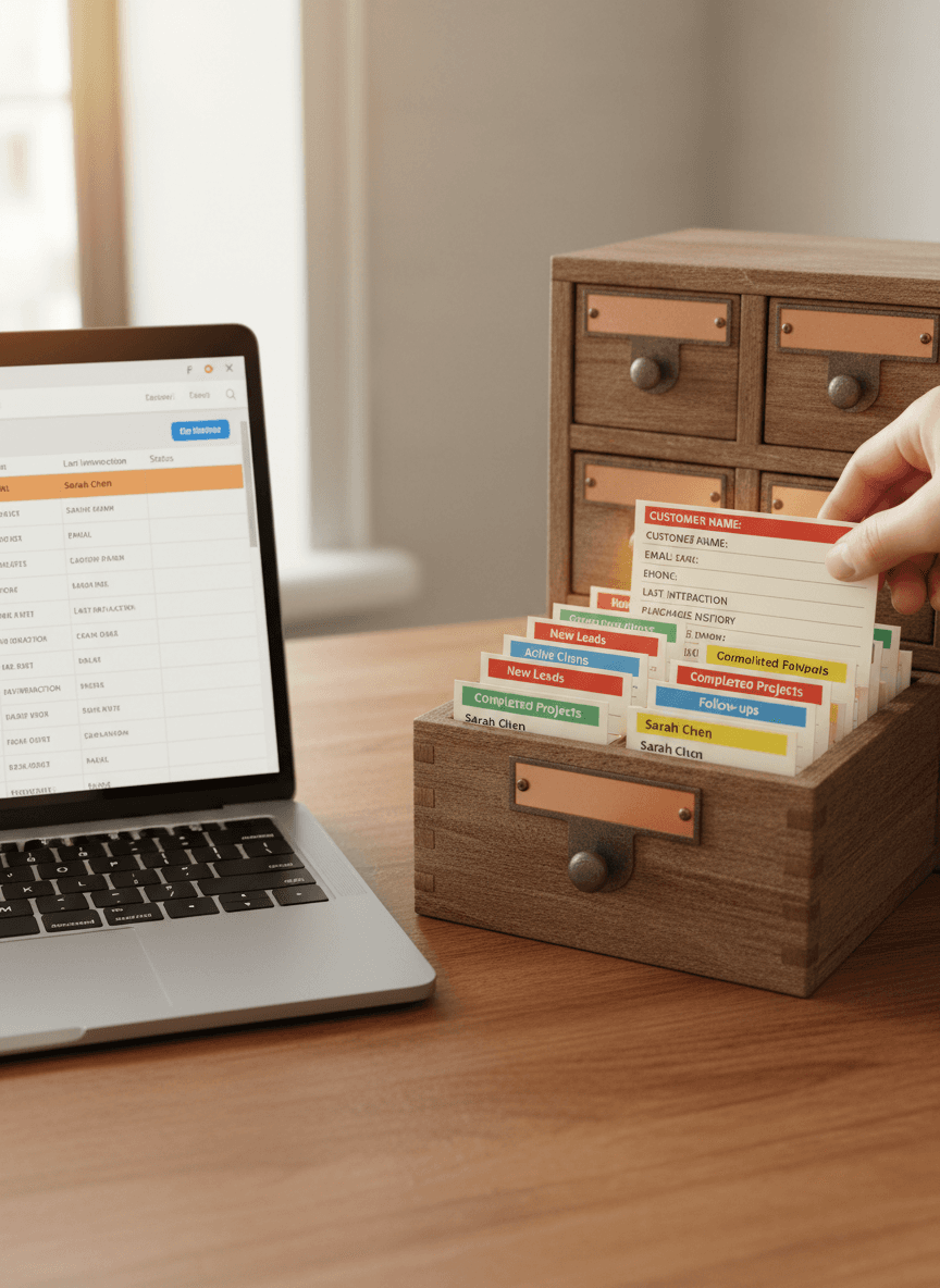 Mains organisant des cartes de donnees en patterns, tons ambre