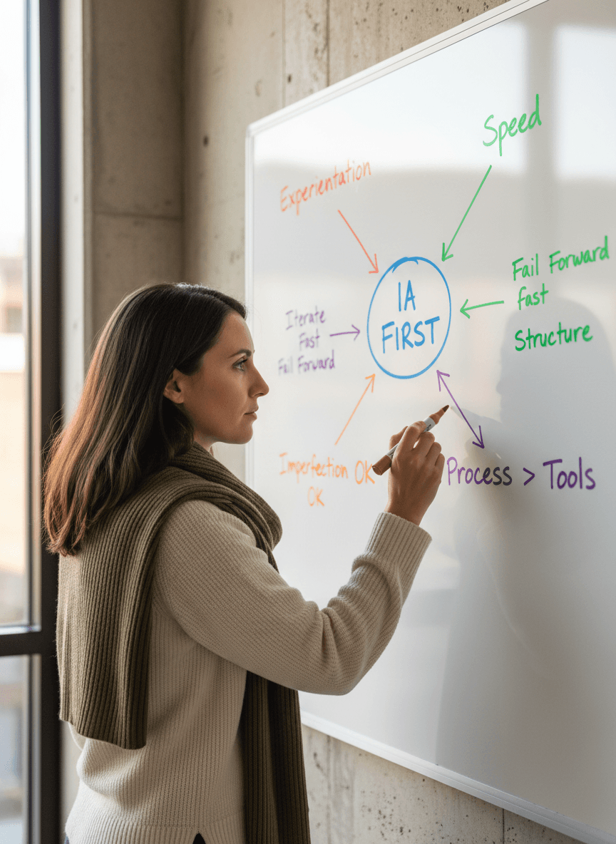 Consultant observant une visualisation de donnees projetee, veste verte