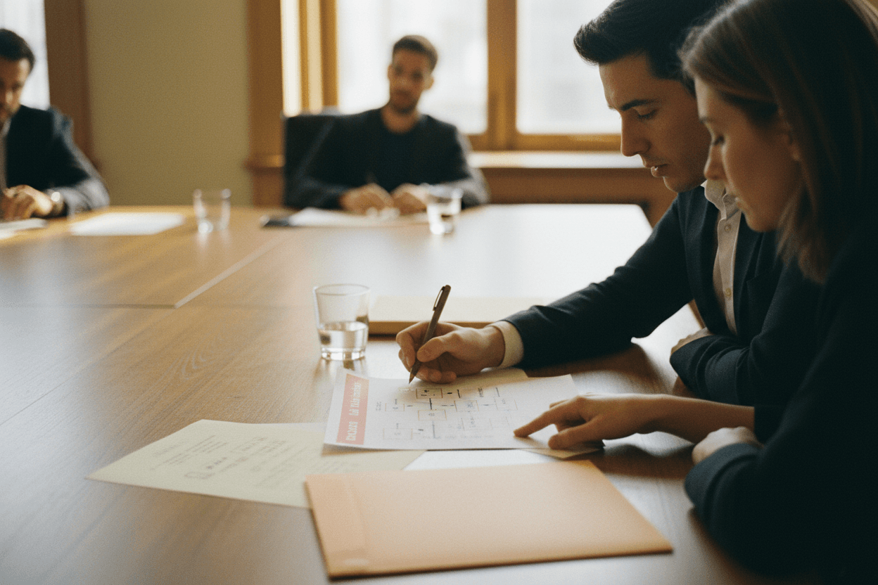 Deux professionnels validant un document processus ensemble