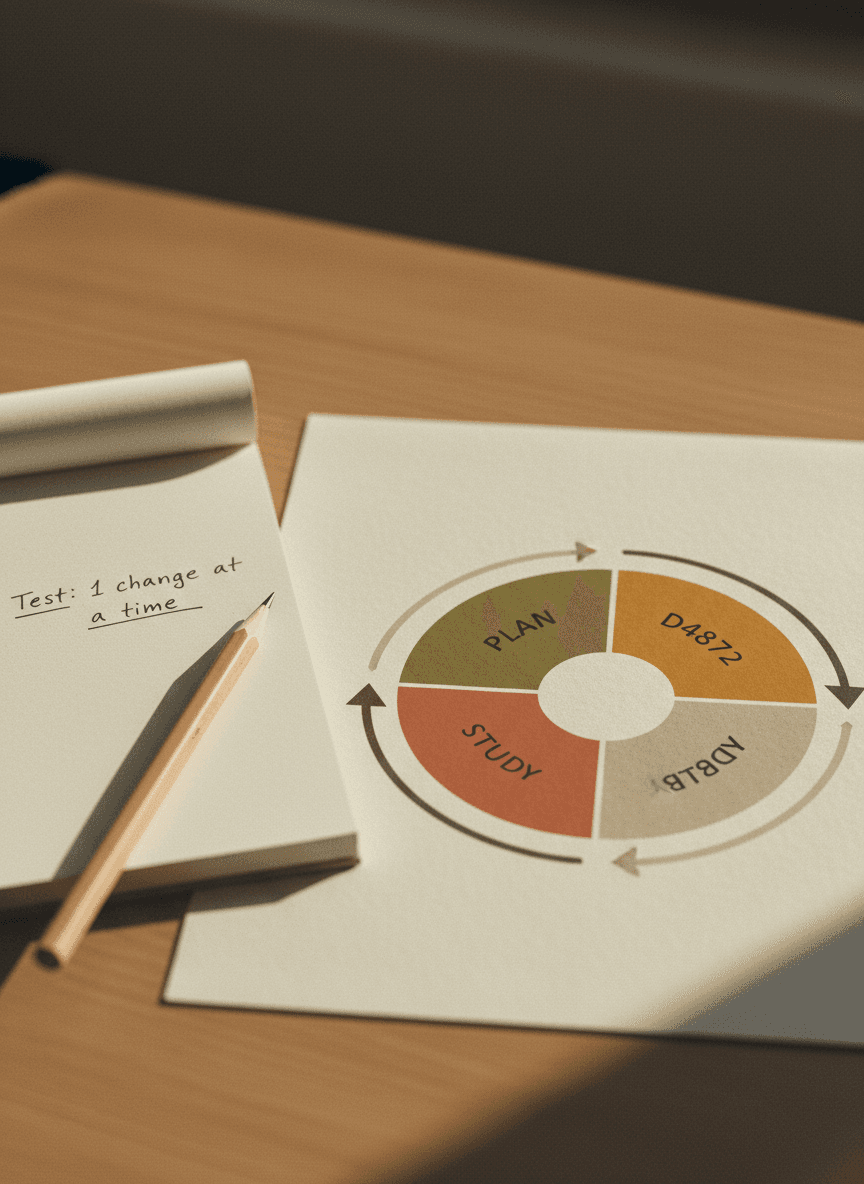 Diagramme circulaire PDSA Plan-Do-Study-Act en 4 couleurs